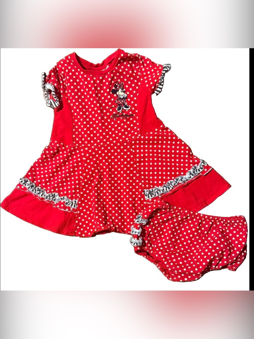NWOT Disney Parks Minnie Mouse Red Polka Dot Dress Set with Bloomers 24M